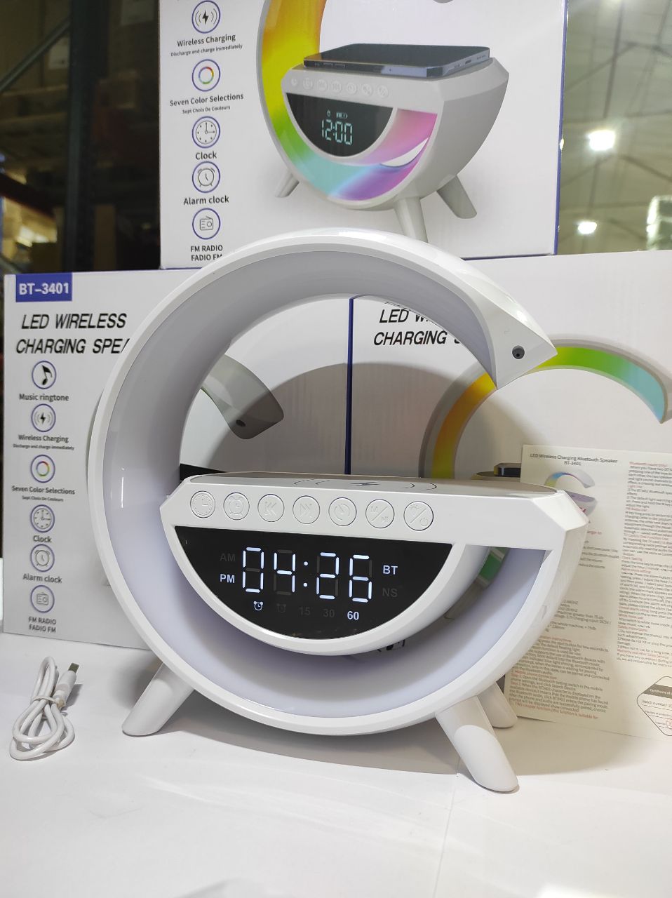 Altavoz Bluetooth G - Cargador inalámbrico + Lámpara LED + Reloj despertador