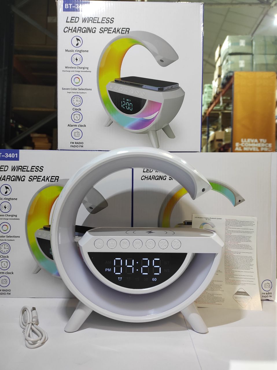 Altavoz Bluetooth G - Cargador inalámbrico + Lámpara LED + Reloj despertador